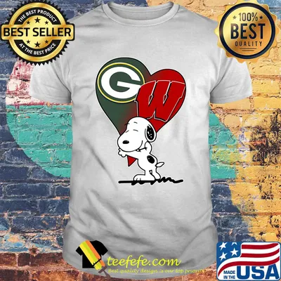 Snoopy heart green bay packers and wisconsin badgers shirt