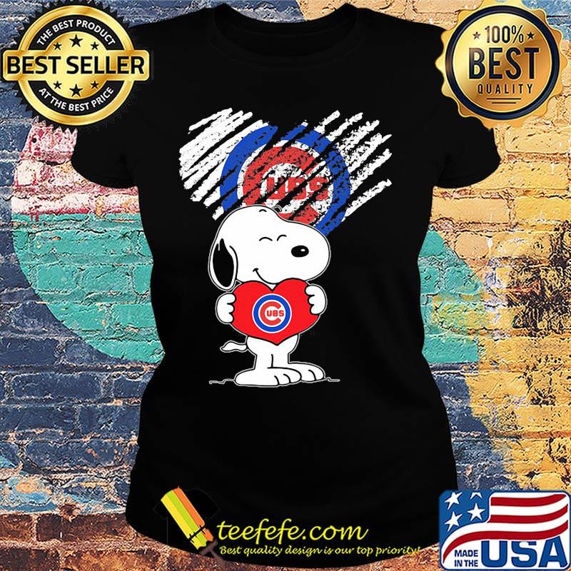 Snoopy hug heart chicago cubs baseball logo s Ladies tee Snoopy hug heart chicago cubs baseball logo s Ladies tee