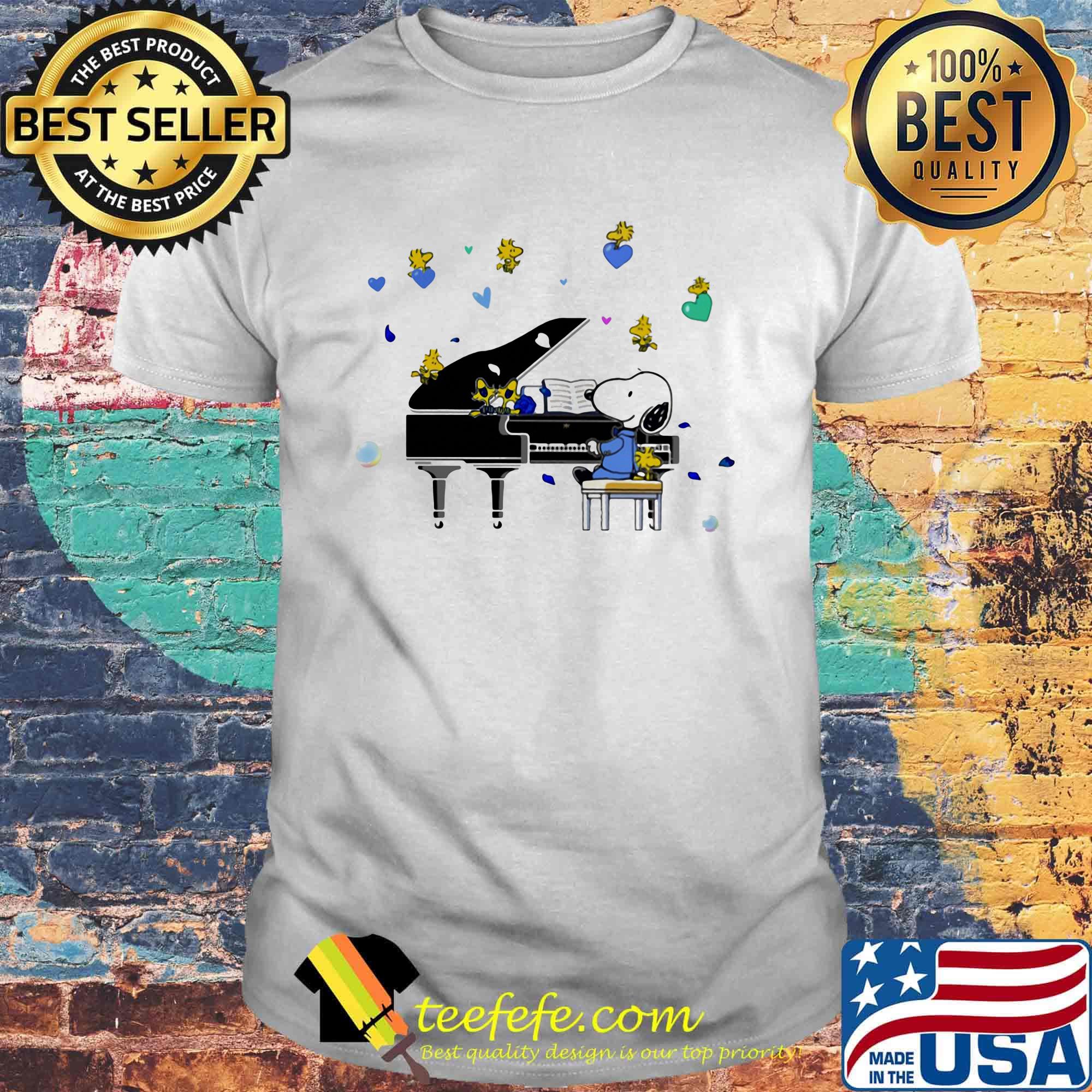 Snoopy playing piano woodstock hearts shirt