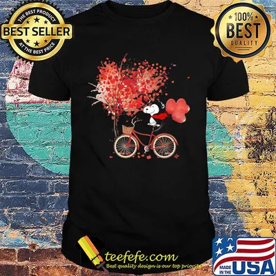 Snoopy ride a bicycle ride bicycle pine needles fall shirt