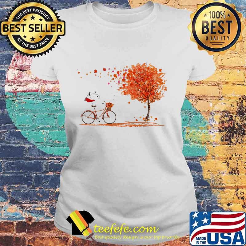 Snoopy riding bicycle maple leaves s Laides tee Snoopy riding bicycle maple leaves s Laides tee
