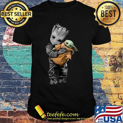 Star wars baby groot hug baby yoda black shirt