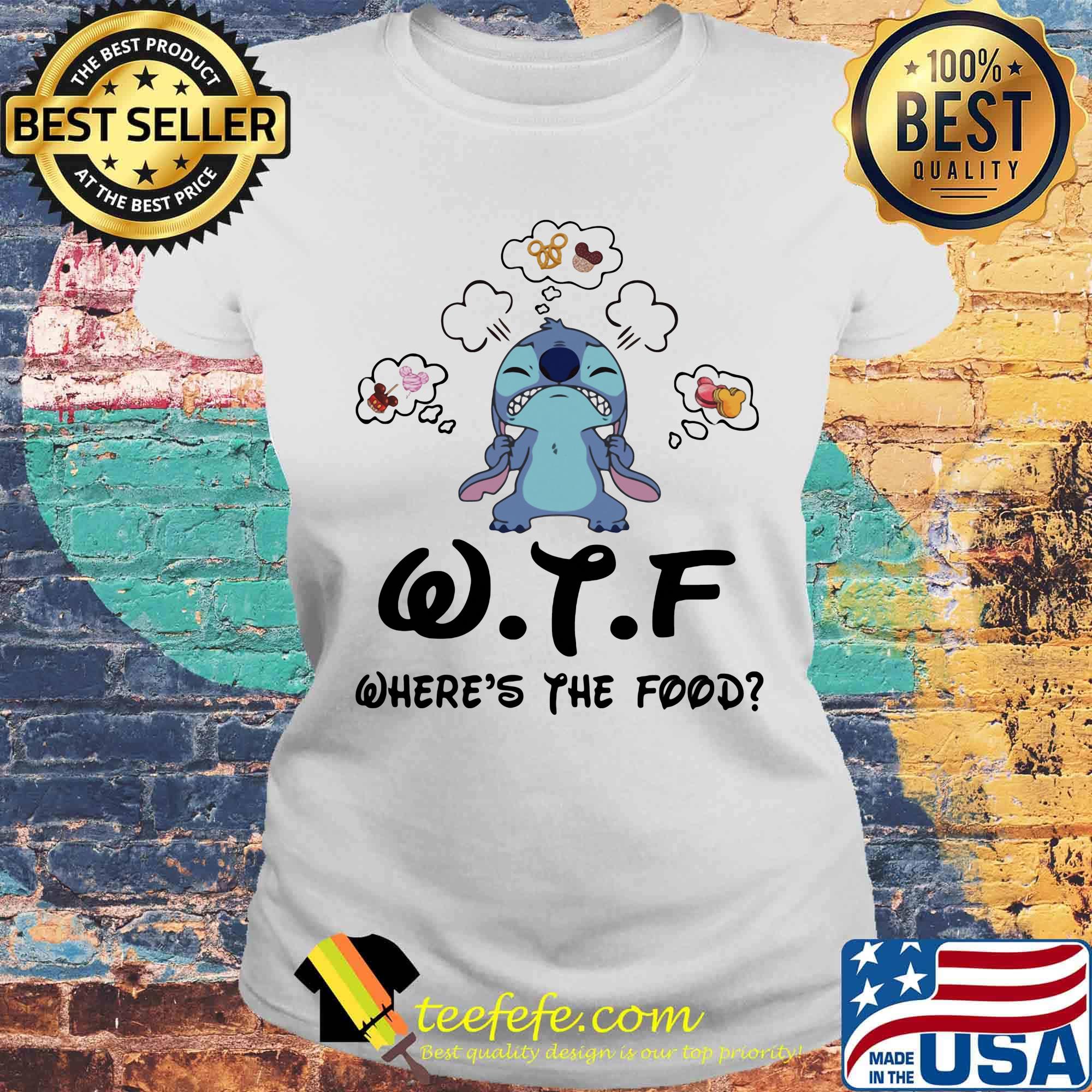 Stitch wtf where's the food white s Laides tee Stitch wtf where's the food white s Laides tee