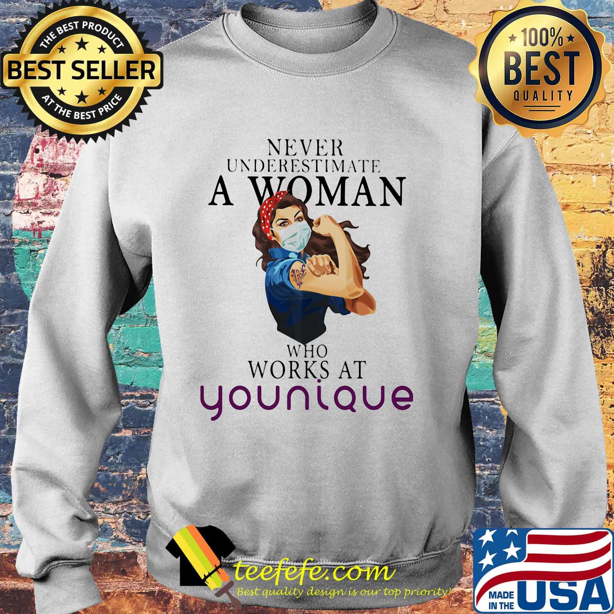 Strong woman mask never underestimate a woman who works at younique s Sweater Strong woman mask never underestimate a woman who works at younique s Sweater