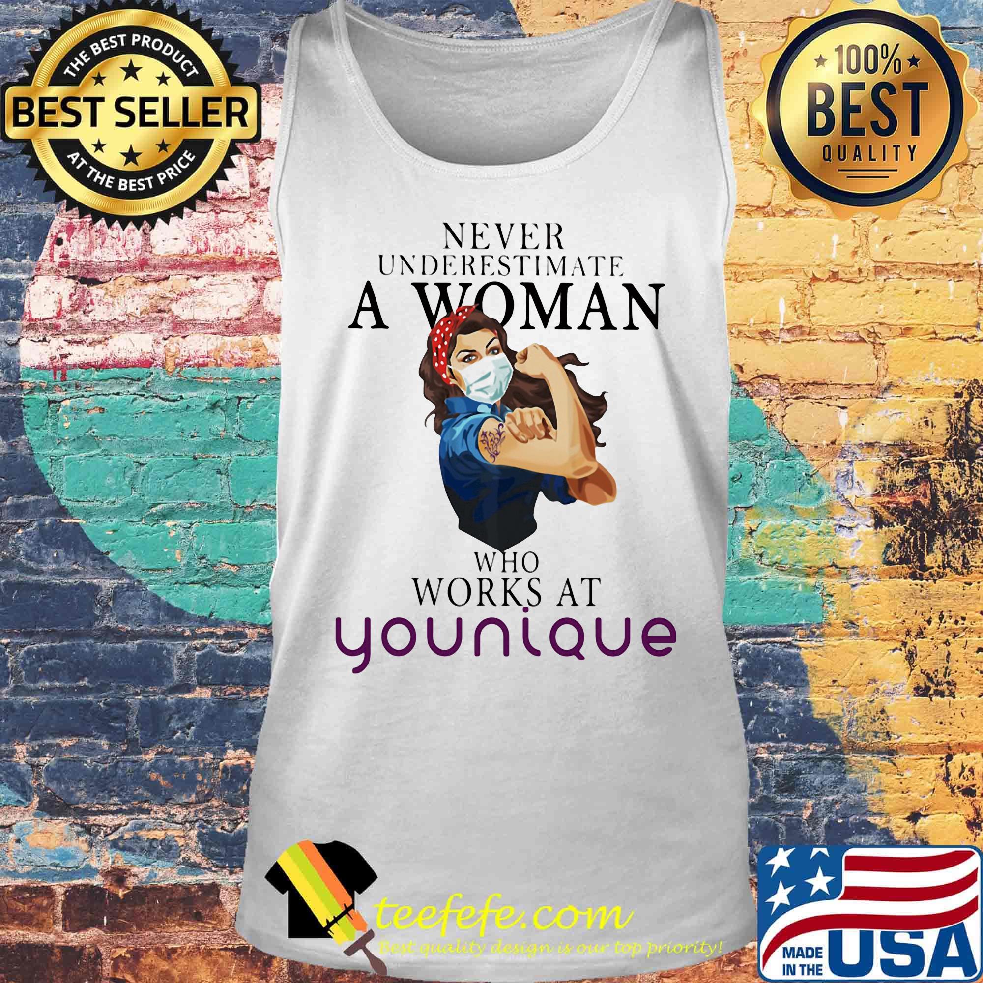 Strong woman mask never underestimate a woman who works at younique s Tank top Strong woman mask never underestimate a woman who works at younique s Tank top
