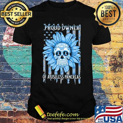 Sugar skull sunflower proud owner of a useless pancreas prevention awareness american flag independence day shirt