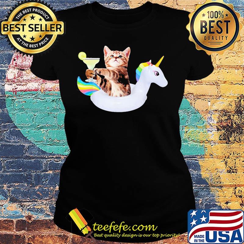 Summer cat drinking lemon unicorn float s Ladies tee Summer cat drinking lemon unicorn float s Ladies tee