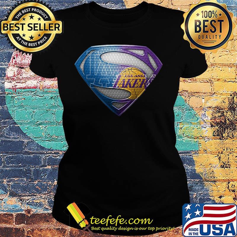 Superman los angeles dodgers and los angeles lakers s Ladies tee Superman los angeles dodgers and los angeles lakers s Ladies tee