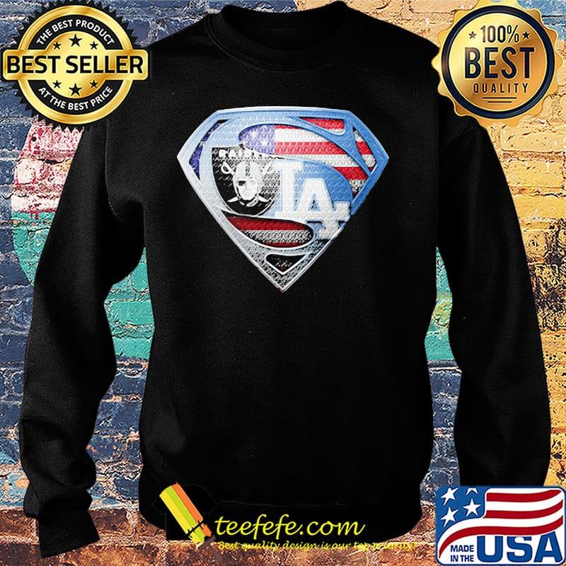 Superman los angeles raiders and los angeles dodgers american flag s Sweater Superman los angeles raiders and los angeles dodgers american flag s Sweater