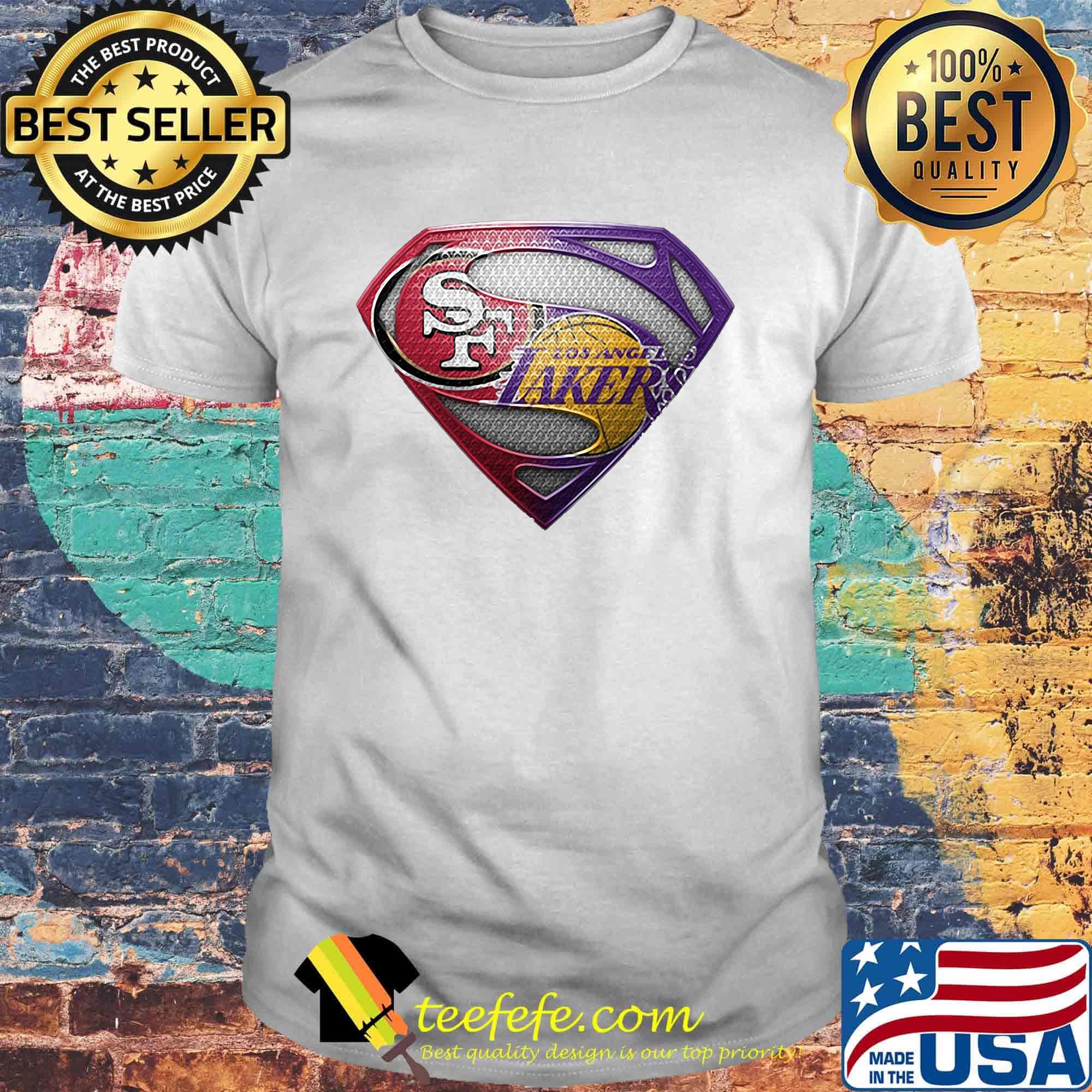 Superman san francisco 49ers and los angeles lakers shirt