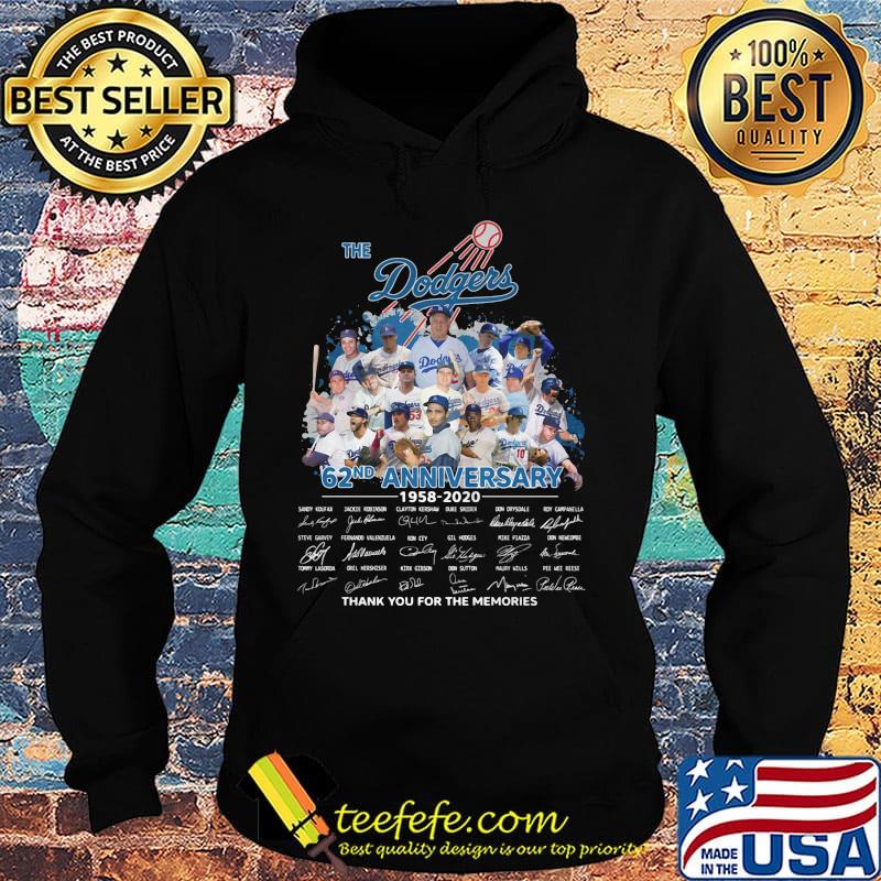 The los angeles dodgers 62nd anniversary 1958 2020 thank you for the memories signatures s Hoodie The los angeles dodgers 62nd anniversary 1958 2020 thank you for the memories signatures s Hoodie