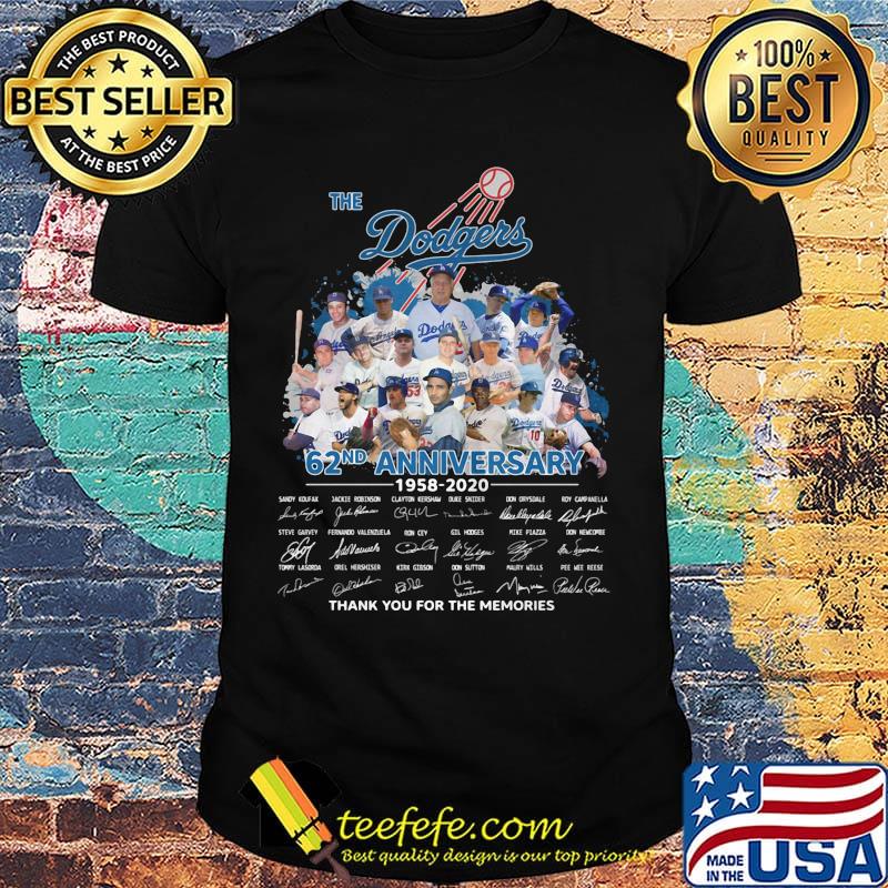 The los angeles dodgers 62nd anniversary 1958 2020 thank you for the memories signatures shirt The los angeles dodgers 62nd anniversary 1958 2020 thank you for the memories signatures shirt