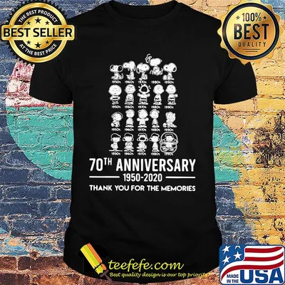 The peanuts cartoon 70th anniversary 1950 2020 thank you for the memories shirt