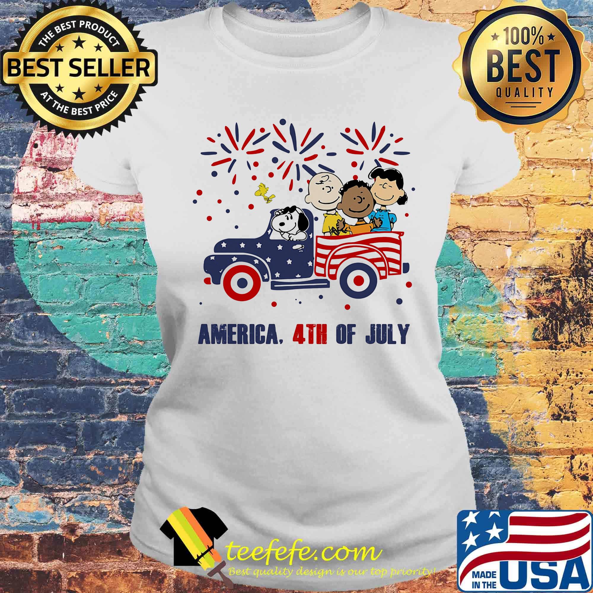 The peanuts characters driving car fire america 4th of july independence day s Laides tee The peanuts characters driving car fire america 4th of july independence day s Laides tee