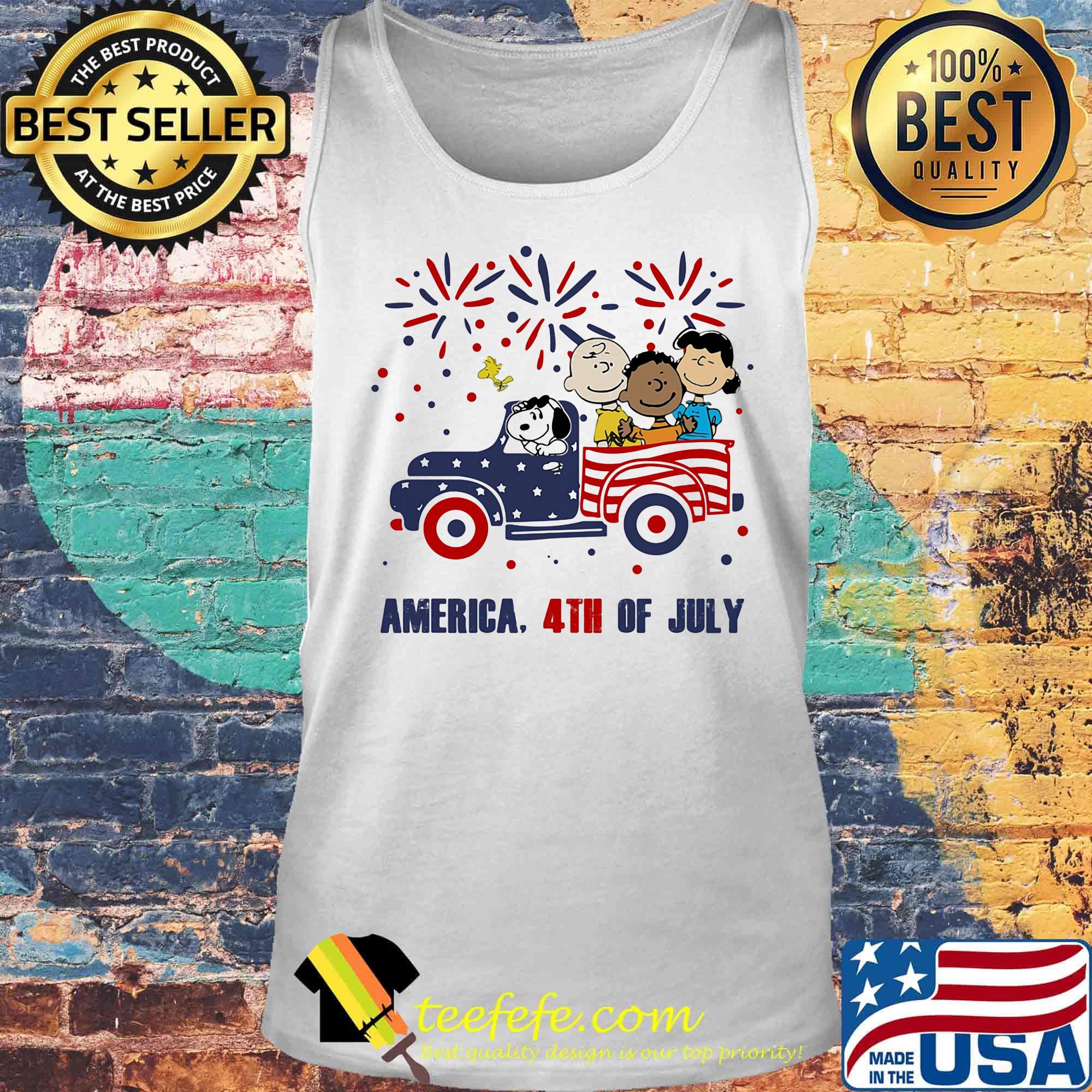 The peanuts characters driving car fire america 4th of july independence day s Tank top The peanuts characters driving car fire america 4th of july independence day s Tank top