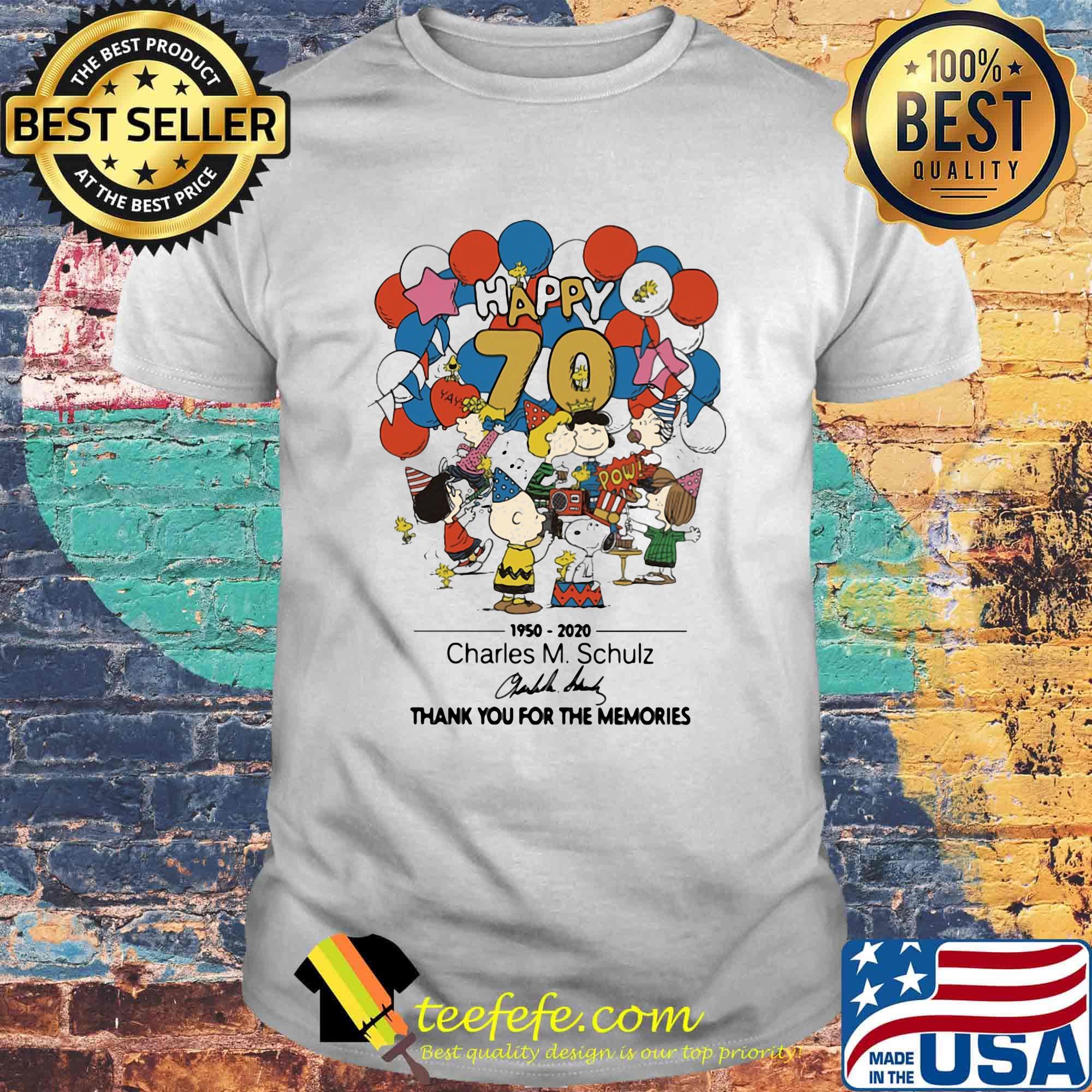 The peanuts happy 70th 1950 2020 charles m. Schulz thank you for the memories signature shirt