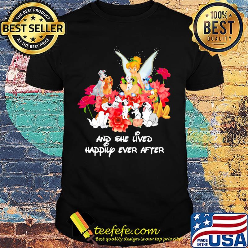 Tinkerbell and dogs and she lived happily ever after shirt