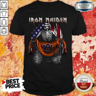 Top Skeleton Iron Maiden Auburn Logo American Flag Independence Day Shirt