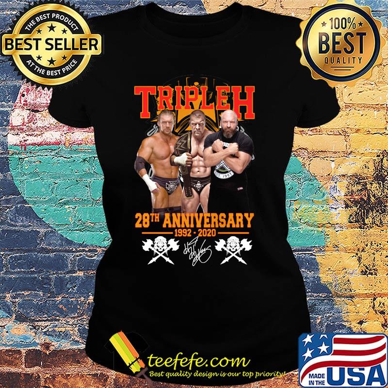 Triple h 28th anniversary 1992 2002 signature s Ladies tee Triple h 28th anniversary 1992 2002 signature s Ladies tee