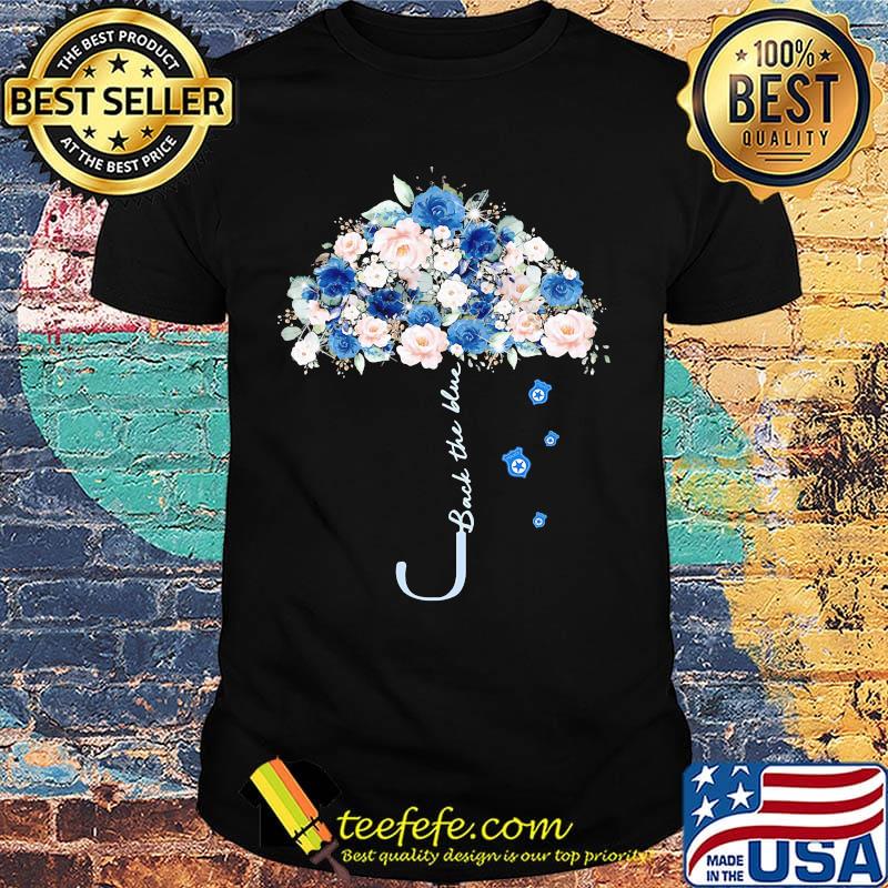 Umbrella flowers back the blue shirt