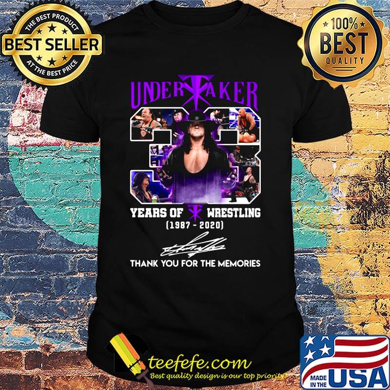 Undertaker 33 years of wrestling 1987 2020 thank you for the memories signatures light shirt