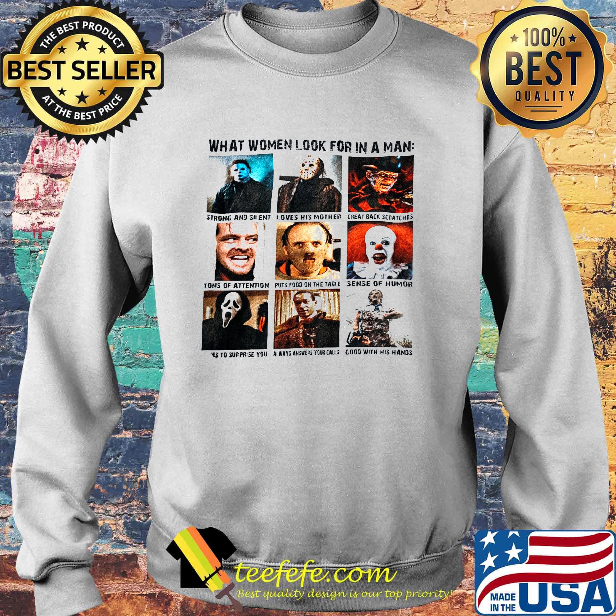 What women look for in a man strong and silent loves his mother Halloween s Sweater What women look for in a man strong and silent loves his mother Halloween s Sweater