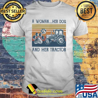 Woman Her Dog And Her Tractor Footprint Vintage Retro Shirt