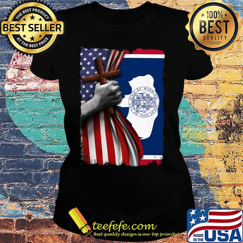 Wyoming american flag cross happy independence day s Ladies tee Wyoming american flag cross happy independence day s Ladies tee