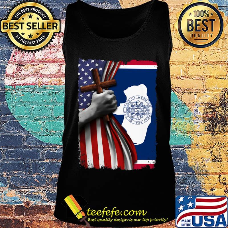 Wyoming american flag cross happy independence day s Tank top Wyoming american flag cross happy independence day s Tank top