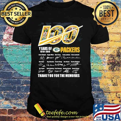 100 years of 1919 2019 green bay packers thank you for the memories signatures shirt