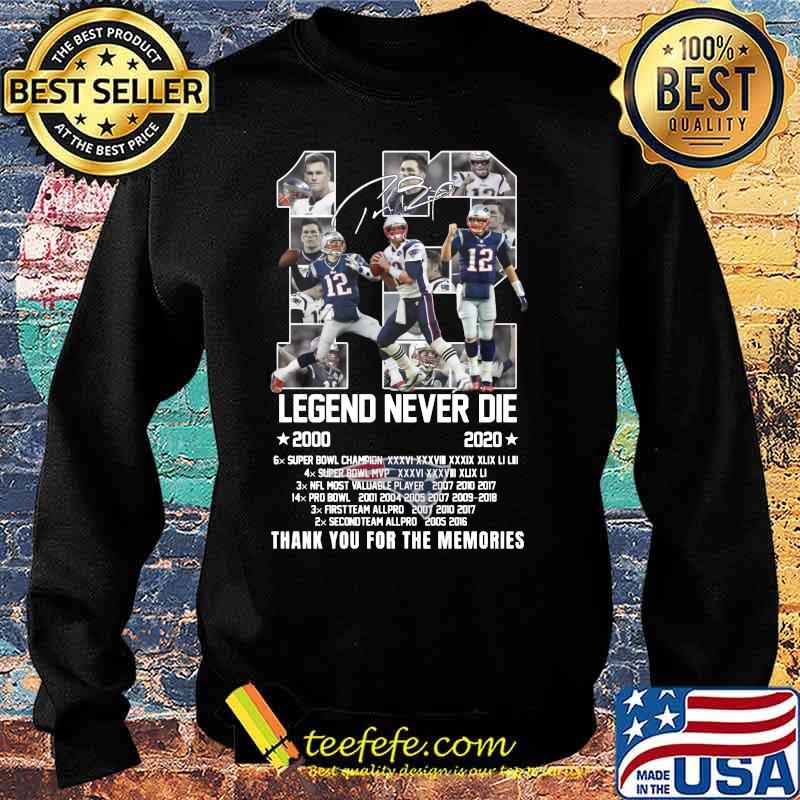 12 tom brady legend never die 2000 2020 thank you for the memories signature s Sweater 12 tom brady legend never die 2000 2020 thank you for the memories signature s Sweater