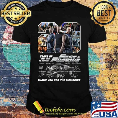 20 years of 2001 2021 fast and furious thank you for the memories signatures shirt
