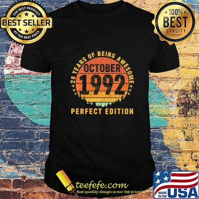 28 years of being awesome october 1992 perfect edition vintage retro shirt