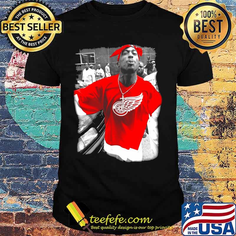 2pac wear detroit wings red logo shirt