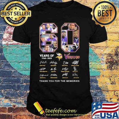 60 years of 1960 2020 minnesota vikings thank you for the memories signatures shirt