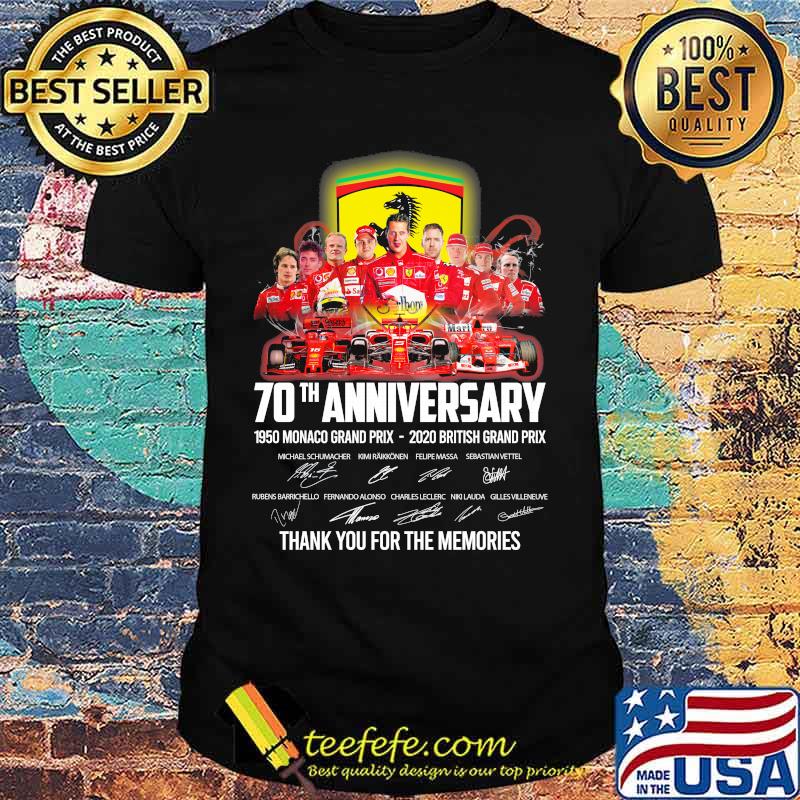 70th anniversary 1950 monaco grand prix 2020 british grand prix thank you for the memories signatures shirt