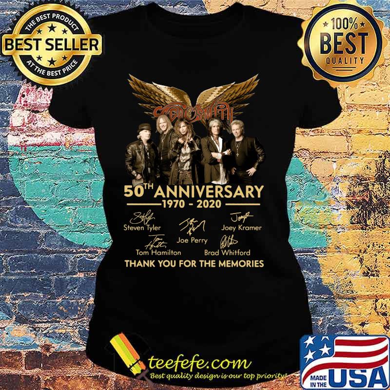 Aerosmith 50th anniversary 1970 2020 thank you for the memories signatures s Ladies tee Aerosmith 50th anniversary 1970 2020 thank you for the memories signatures s Ladies tee