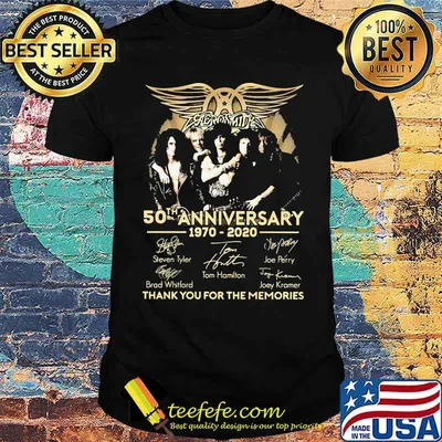 Aerosmith 50th anniversary 1970 2020 thank you for the memories signatures shirt