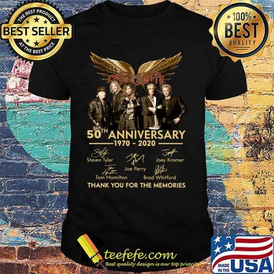 Aerosmith 50th anniversary 1970 2020 thank you for the memories signatures shirt