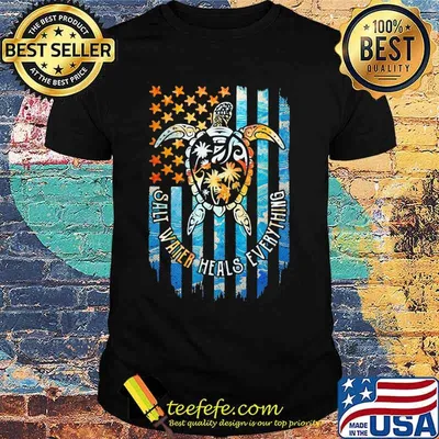 American Flag Turtle Salt water heals everything shirt