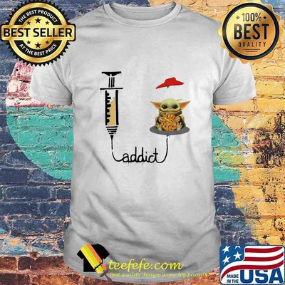 Baby yoda hug pizza hut addict needle shirt