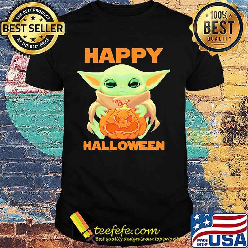 Baby yoda hug pumpkin happy halloween shirt