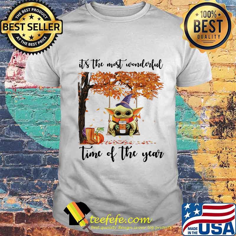 Baby yoda witch it's the most wonderful time of the year leaves tree shirt