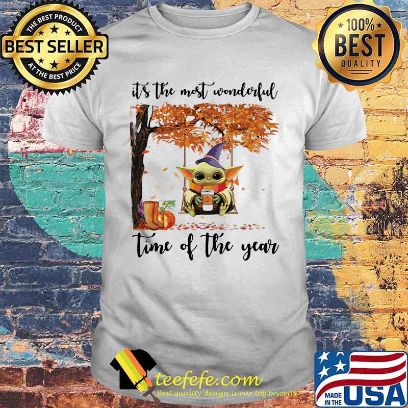 Baby yoda witch it's the most wonderful time of the year leaves tree shirt