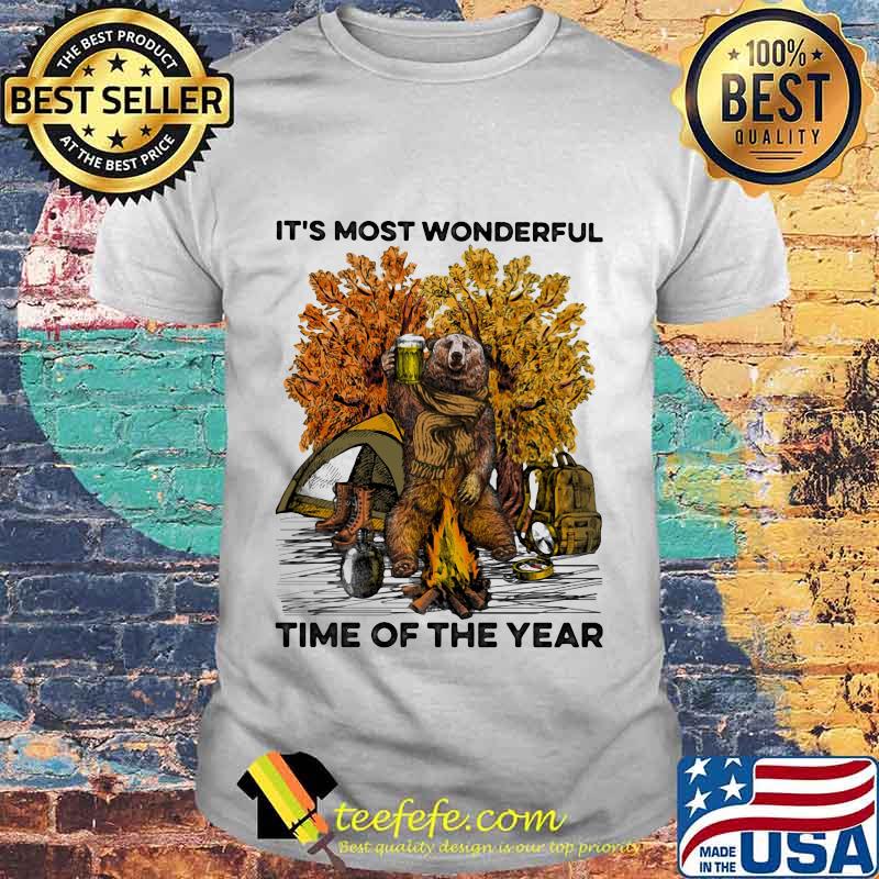 Bear drink beer camping it's the most wonderful time of the year leaves tree shirt