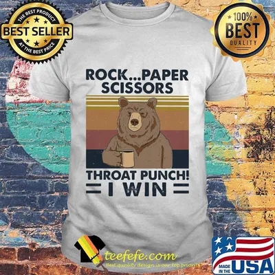 Bear Rock paper scissors throat punch I win Vintage retro shirt