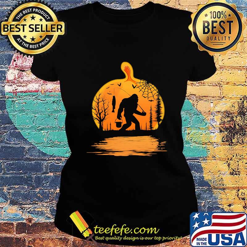 Bigfoot Fishing Pumpkin Halloween Shirt Ladies tee Bigfoot Fishing Pumpkin Halloween Shirt Ladies tee