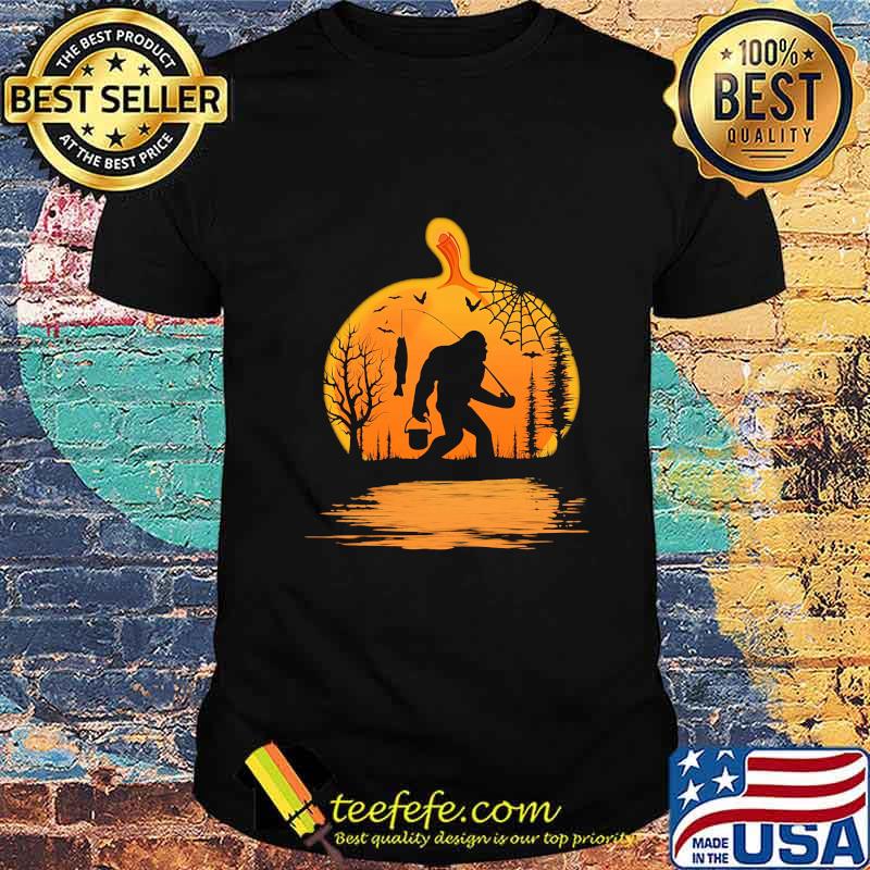 Bigfoot Fishing Pumpkin Halloween Shirt