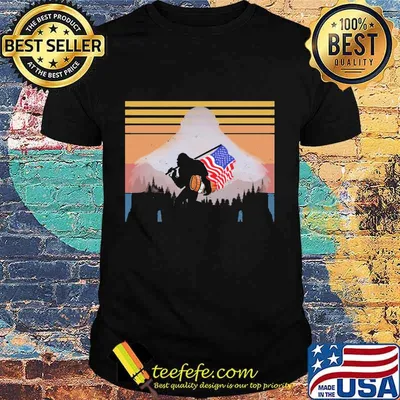 Bigfoot holding american flag independence day vintage retro shirt