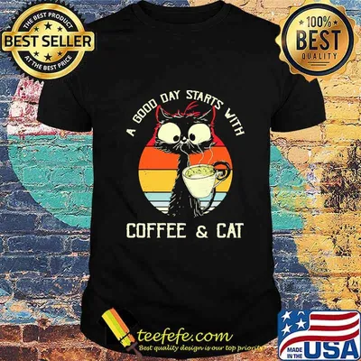 Black Cat A good day starts with coffee and cat Vintage retro shirt